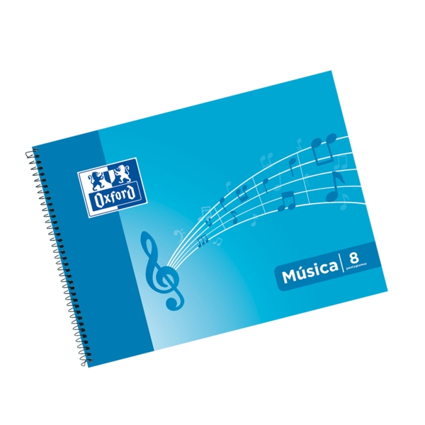 Quaderno di musica Oxford a spirale formato 4º orizzontale 20 fogli - 8 pentagrammi interlinea di 2 mm - Copertina morbida - Colore blu