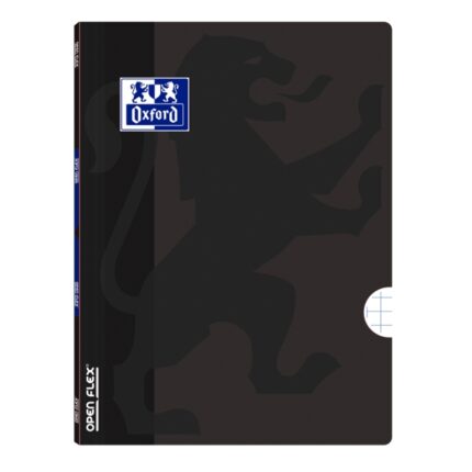 Oxford School Openflex A4 Quaderno con punti metallici - Copertina in plastica resistente - Griglia 5x5 con 2 margini - 48 fogli di alta qualità - Colore nero