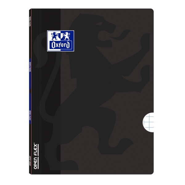 Oxford School Openflex A4 Quaderno con punti metallici - Copertina in plastica resistente - Griglia 5x5 con 2 margini - 48 fogli di alta qualità - Colore nero