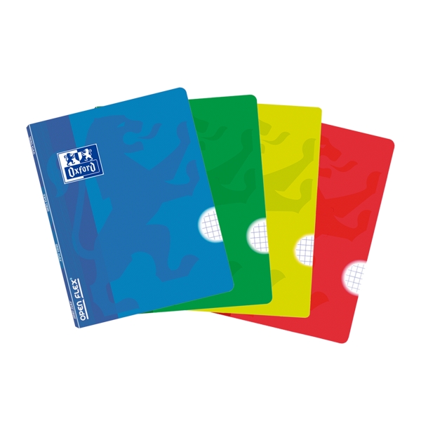 Oxford School Openflex A5 Quaderno Cucito - Copertina in Plastica Resistente - 48 Fogli con Griglia 5x5 - 2 Margini per Appunti - Colori Assortiti