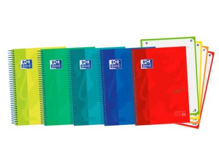 Oxford School Touch A5+ Europeanbook Quaderno a spirale 120 fogli a quadretti 5x5 con strisce colorate - Copertina a scatto con tocco morbido - Colori assortiti
