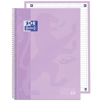 Oxford School Touch Europeanbook 1 Quaderno A4+ 80 fogli microperforati a riga singola - Copertina a strappo - Colore malva