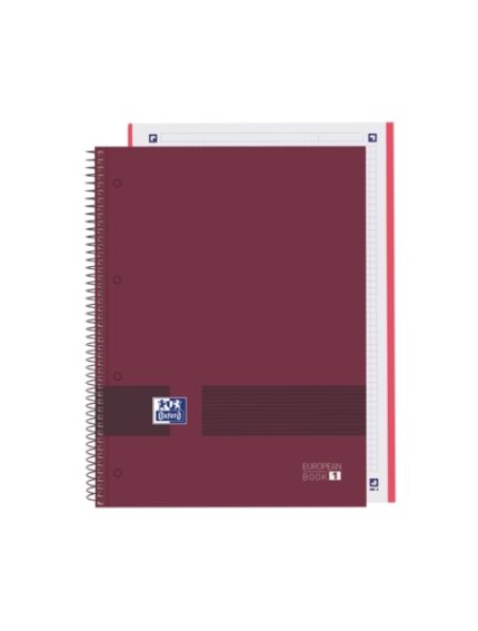 Oxford & You Europeanbook A4+ Copertina estraibile - Quaderno da 80 fogli - Formato A4+ - Quadretti 5x5 - Colore bordeaux