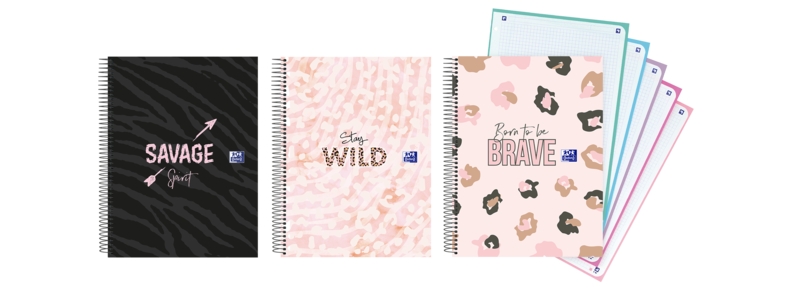 Oxford Animal Print A4+ Europeanbook 5 Copertina a scorrimento - Griglia 5x5 - 120 fogli - 3 modelli