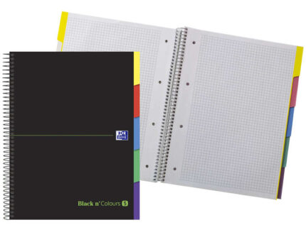 Oxford Black N'Colours Europeanbook A4+ Quaderno a spirale 100 fogli Griglia 5x5 - Copertina rigida resistente - Linguette fustellate - Colore nero