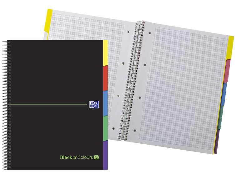 Oxford Black N'Colours Europeanbook A4+ Quaderno a spirale 100 fogli Griglia 5x5 - Copertina rigida resistente - Linguette fustellate - Colore nero Oxford Black N'Colours Europeanbook A4+ Quaderno a spirale 100 fogli Griglia 5x5 - Copertina rigida resistente - Linguette fustellate - Colore nero