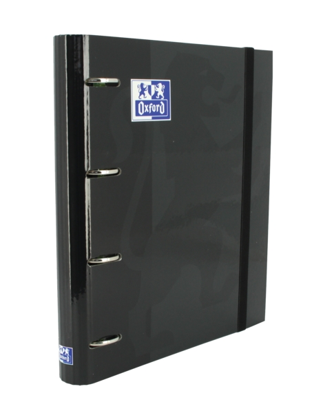 Oxford Europeanbinder Classic A4+ Raccoglitore ad anelli con ricambio a quadretti 5x5 - Copertina extra spessa - Chiusura con elastico - Colore nero