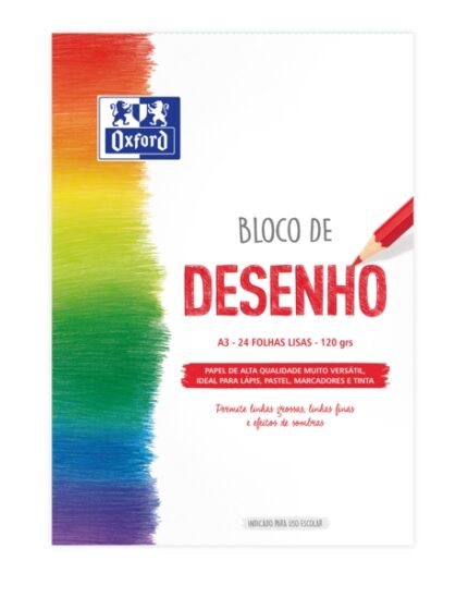 Blocco da disegno scolastico Oxford incollato A3 - Copertina morbida/retro copertina rigida - 24 fogli 120 g - Carta liscia