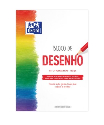 Blocco da disegno scolastico Oxford incollato A4 - Copertina morbida/retro copertina rigida - 24 fogli da 120 g - Carta liscia