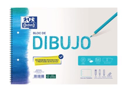 Oxford Dibujo Escolar Bloc Espiral A4+ - Copertina morbida/retro copertina rigida - 20 fogli 130 g lisci - 2 fori
