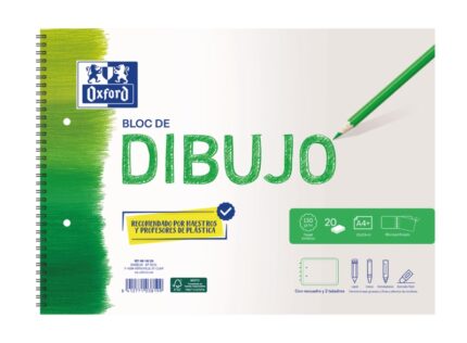 Blocco a spirale per disegno scolastico Oxford A4+ - Copertina morbida/retro rigido - 20 fogli da 130 g - a righe e con 2 fori