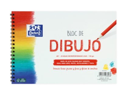Oxford Dibujo Escolar Bloc Espiral Dibujo A5+ - Copertina morbida/Retrocopertina rigida - 20 fogli 130 g lisci