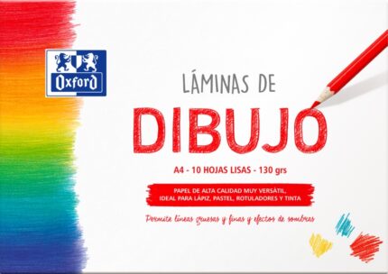 Oxford Dibujo Escolar Busta di fogli da disegno A4 - 10 fogli da 130 g - Carta liscia di alta qualità - Ideale per studenti e artisti