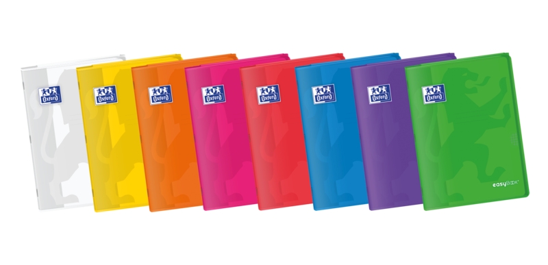 Oxford Easybook A4 Taccuino rilegato - Copertina in plastica resistente - 48 fogli con margine - Griglia 4x4 - Colori assortiti
