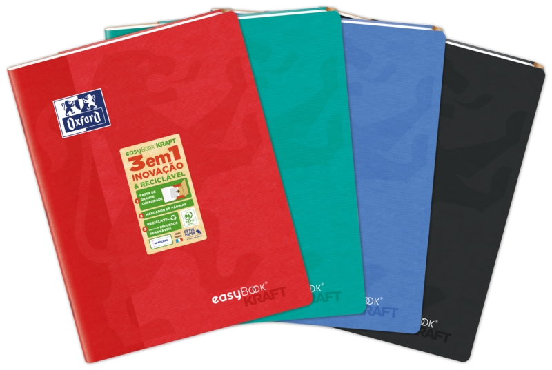 Oxford Easybook Kraft A4 - Copertina morbida - Taccuino cucito - 1 riga con 2 margini - 48 fogli - Colori assortiti