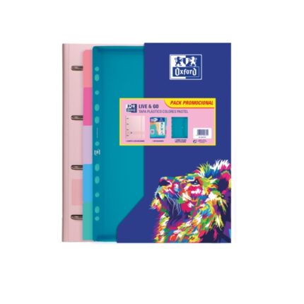 Oxford Live & Go Cartellina Europeanbinder A4+ con ricambio a quadretti 5x5 + divisori + busta multiforo - Ideale per organizzare documenti - Colori pastello assortiti