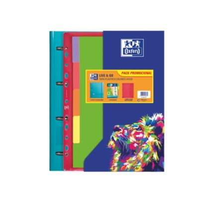 Oxford Live & Go Cartella Europeanbinder A4+ con ricambio a quadretti 5x5 + divisori + busta multiforo - Ideale per organizzare i documenti - Colori vivaci assortiti