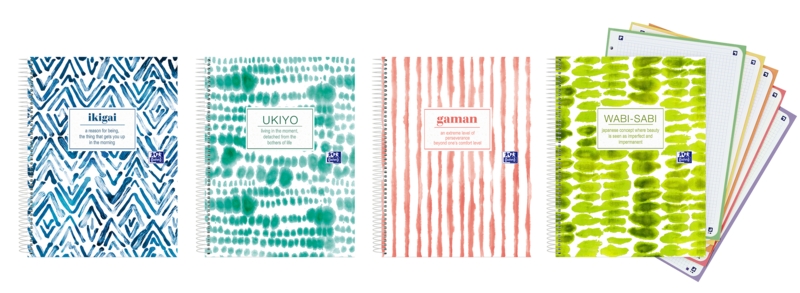Oxford Japandi A4+ Europeanbook 5 Copertina rigida - Quaderno con 120 fogli - Formato A4+ - Griglia 5x5 - 4 modelli disponibili