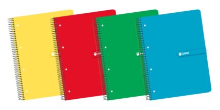 Enri A4+ Europeanbook - Copertina rigida - Spirale - 80 fogli - Quadretti 5x5 - Colori assortiti