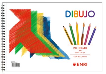 Enri Pajarita Blocco da disegno A4+ Copertina morbida - 20 fogli da 120 g - Microperforato - 2 fori con riquadro