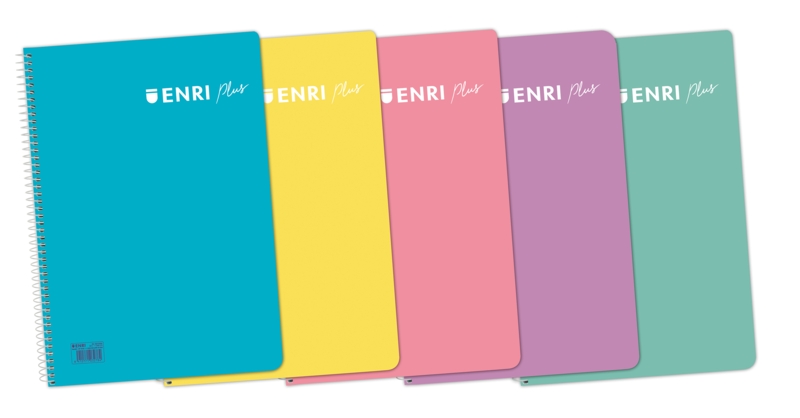 Enri Plus 4° Quaderno a spirale 4x4 - Copertina in plastica - 80 fogli 90 g - Colori assortiti