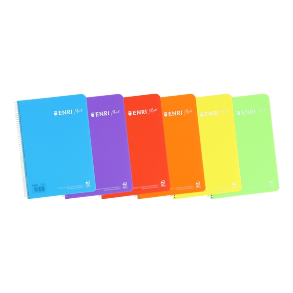 Enri Plus Quaderno a spirale formato Fº 3x3 - Copertina in plastica - 80 fogli 90 g - Margini - Colori assortiti Enri Plus Quaderno a spirale formato Fº 3x3 - Copertina in plastica - 80 fogli 90 g - Margini - Colori assortiti