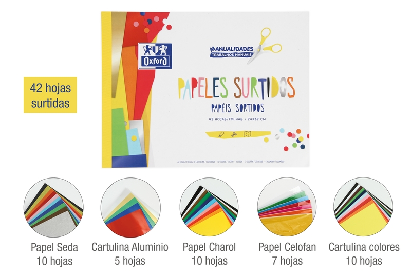Oxford Manualidades Bloc Encolado Papieri assortiti A4+ - Copertina morbida - 42 fogli - Ideale per progetti creativi