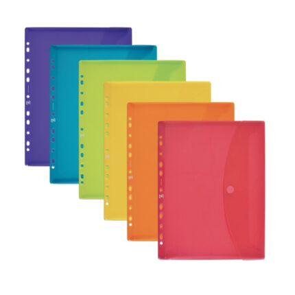 Oxford Cartella portadocumenti A5 con 11 fori - Capacità per 25 fogli - Chiusura in velcro - 11 fori - Plastica flessibile traslucida - Colori assortiti