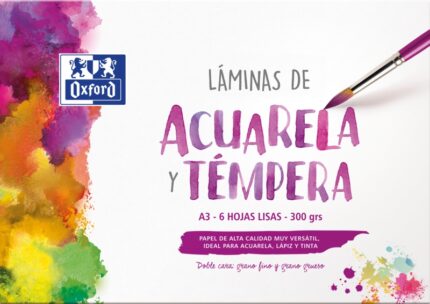 Oxford Pintura Escolar - Raccoglitore di fogli per acquerello e tempera A3 - 6 fogli da 300 g - Carta liscia di alta qualità