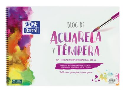 Oxford Pintura Escolar Bloc Espiral Acuarela y Tempera A3+ - Copertina morbida/Retrocopertina rigida - 10 fogli - 300 g Liscio