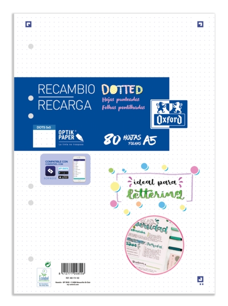 Oxford School A5 Ricarica Confezione Dots 80 Fogli - Carta di Alta Qualità - Punti per Organizzare i tuoi Appunti Oxford School A5 Ricarica Confezione Dots 80 Fogli - Carta di Alta Qualità - Punti per Organizzare i tuoi Appunti