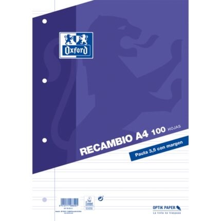 Ricarica Oxford da 100 fogli con righe da 3