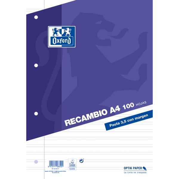 Ricarica Oxford da 100 fogli con righe da 3
