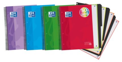Oxford School Classic Europeanbook 4 Quaderno a doppia spirale A4+ a quadretti 5x5 - 120 fogli microperforati a 4 fori - Copertina extra resistente - Include 3 divisori - Colori assortiti