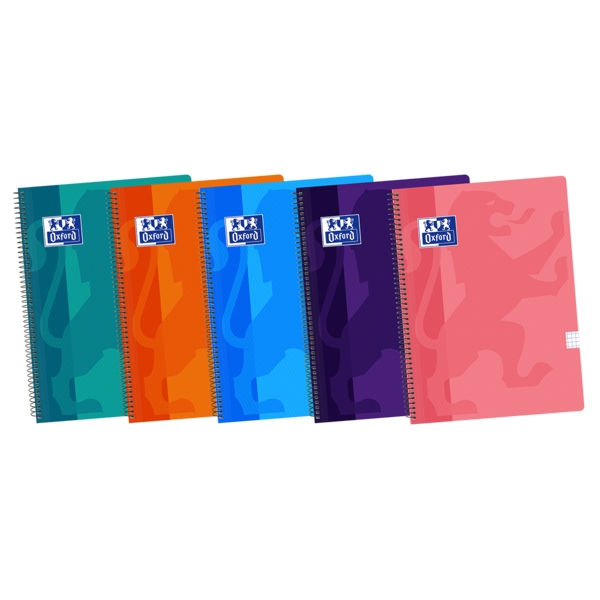 Oxford School Classic Quaderno a spirale - Copertina in plastica - Foglio 4x4 con margine - 80 fogli - Colori assortiti