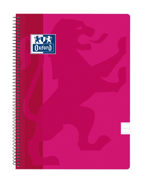 Oxford School Classic Quaderno a spirale con copertina in plastica formato Folio - 1 riga con margine - 80 fogli - Colore fucsia