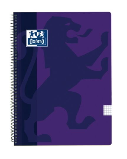 Oxford School Classic Quaderno a spirale Copertina in plastica Foglio 4x4 - 80 fogli - Copertina in plastica resistente - Griglia 4x4 con margine - Colore lilla