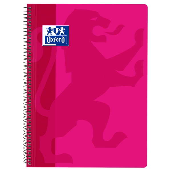 Oxford School Classic Quaderno a spirale con copertina in plastica formato folio 4x4 - 80 fogli - Margine - Ideale per studenti - Colore fucsia