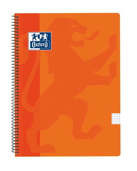 Oxford School Classic Quaderno a spirale con copertina in plastica formato folio 4x4 - 80 fogli - con margine - Ideale per studenti - Colore arancione