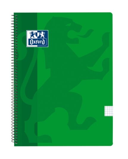 Oxford School Classic Quaderno a spirale con copertina in plastica formato folio 4x4 - 80 fogli - Ideale per studenti - Resistente e durevole - Colore verde