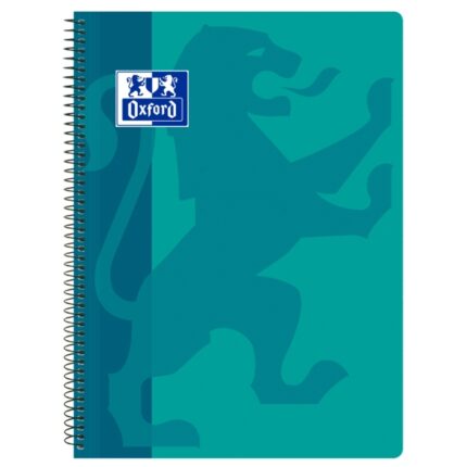 Oxford School Classic Quaderno a spirale con copertina in plastica formato folio 4x4 - Resistente copertina in plastica - Griglia 4x4 con margine - 80 fogli di alta qualità - Colore acquamarina