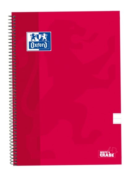 Oxford School Classic Quaderno a spirale con copertina rigida Write&Erase - Formato Folio 1 riga con margine - 80 fogli - Colore rosso