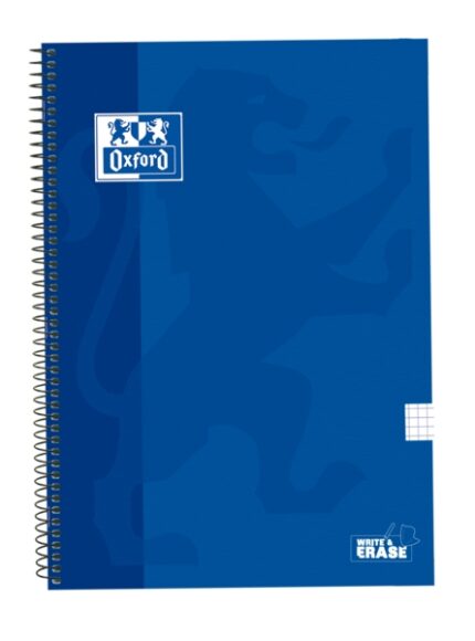 Oxford School Classic Quaderno a spirale con copertina estraibile Write&Erase - Foglio 4x4 con margine - 80 fogli - Colore blu navy
