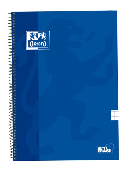 Oxford School Classic Quaderno a spirale con copertina estraibile Write&Erase - Foglio 4x4 con margine - 80 fogli - Colore blu navy