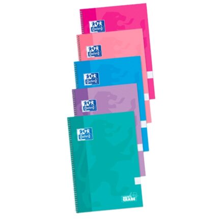 Oxford School Classic Quaderno a spirale con copertina estraibile Write&Erase - Formato 4x4 con margine - 80 fogli - Colori assortiti