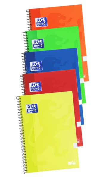 Oxford School Classic Write&Erase Quaderno a spirale Folio 80 fogli Quadrettato 4x4 mm con margine - Copertina estraibile - Colori assortiti