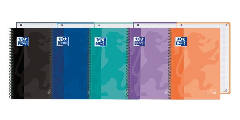 Oxford School Classic Europeanbook 1 Quaderno A4+ 80 fogli microperforati a quadretti 5x5 mm - Copertina in plastica traslucida - Colori assortiti