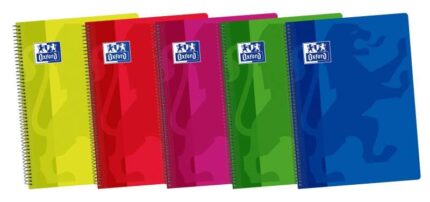 Oxford School Classic Quaderno a spirale Folio 80 fogli 1 riga con margine - Copertina in plastica resistente - Colori assortiti