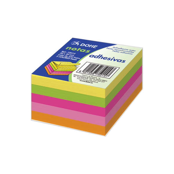 Dohe Blocco da 250 foglietti adesivi - Dimensioni 50x50 mm - Carta da 75 g - Ideale per l'ufficio e la scuola - Colori assortiti neon