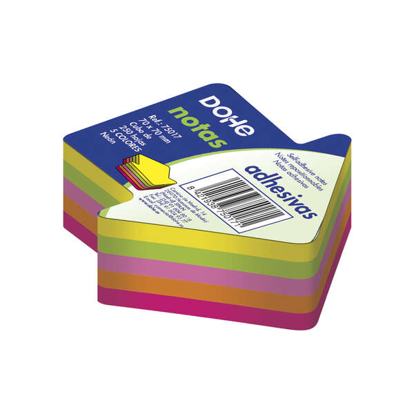 Dohe Blocco da 250 foglietti adesivi a forma di freccia - Dimensioni 70x70 mm - Carta da 75 g - Ideale per l'ufficio e la scuola - Colori assortiti neon